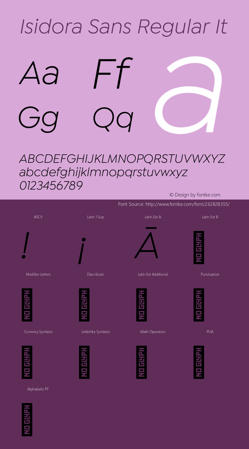 Isidora Sans Regular It Version 1.000;PS 001.000;hotconv 1.0.88;makeotf.lib2.5.64775图片样张