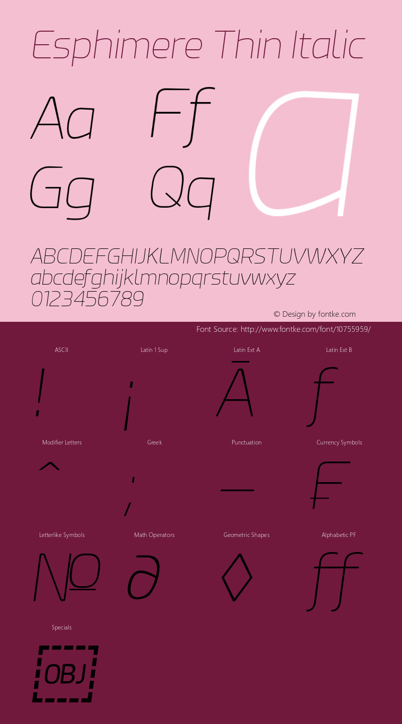 Esphimere Thin Italic Version 1.00 August 6, 2015, initial release Font Sample