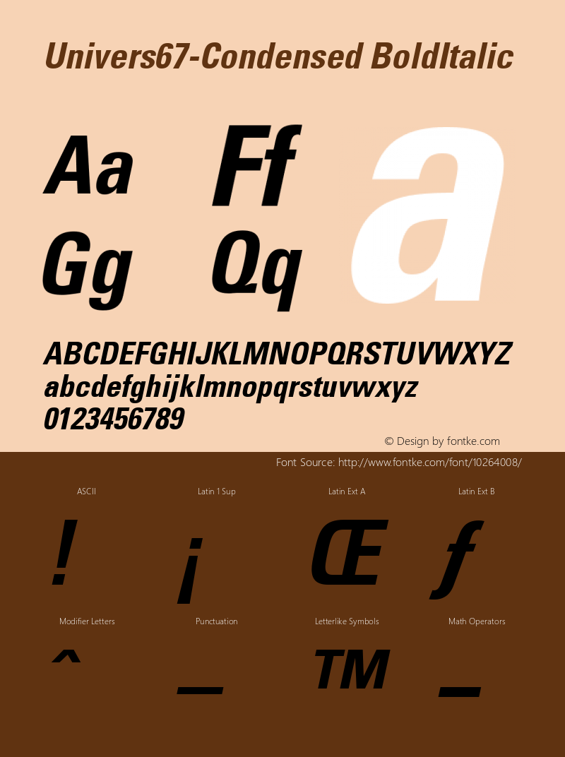 Univers67-Condensed BoldItalic Version 1.00 Font Sample