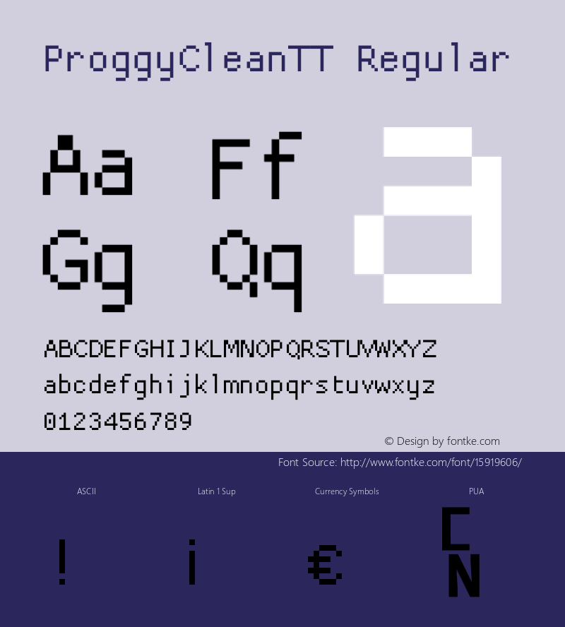 ProggyCleanTT Regular 2004/04/15 Font Sample