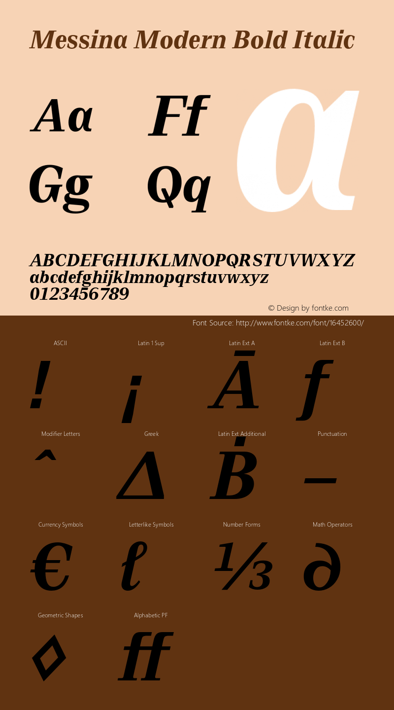 Messina Modern Bold Italic Version 1.000;PS 002.000;hotconv 1.0.70;makeotf.lib2.5.58329; ttfautohint (v1.4) Font Sample