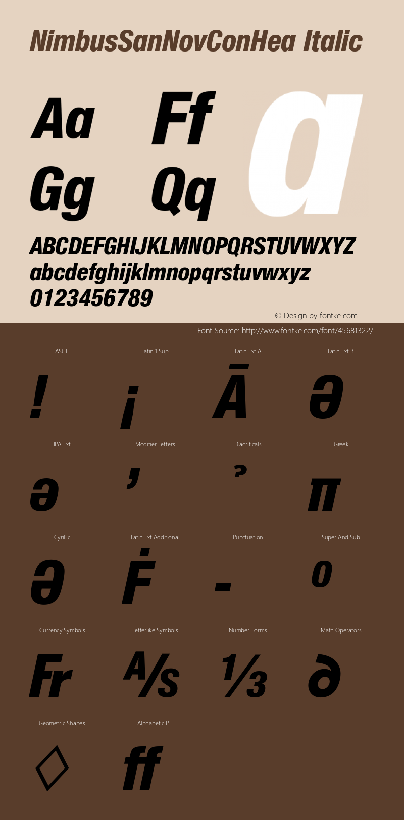 NimbusSanNovConHea Italic Version 1.00 Font Sample