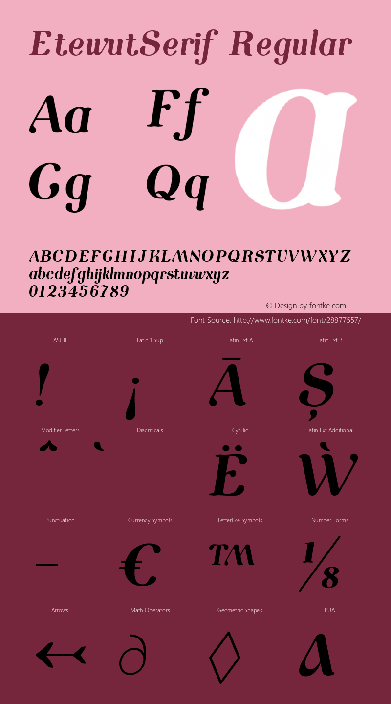 EtewutSerif-italic Version 1.000 Font Sample