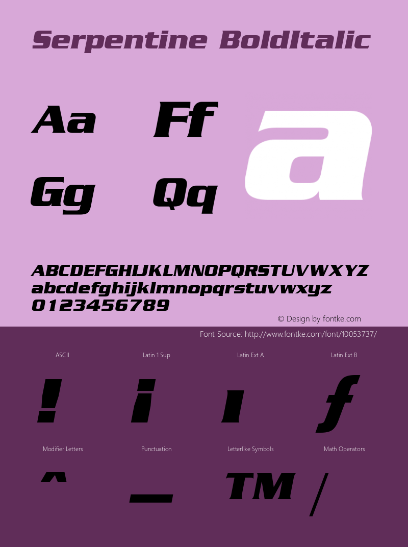 Serpentine BoldItalic 1.0 Thu Oct 29 16:10:21 1992 Font Sample