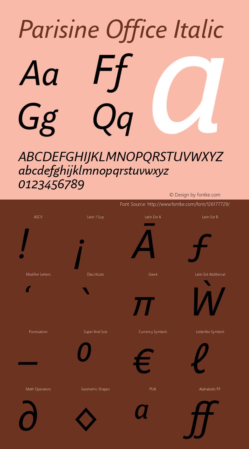 Parisine Office Italic Version 1.3 2005 Font Sample