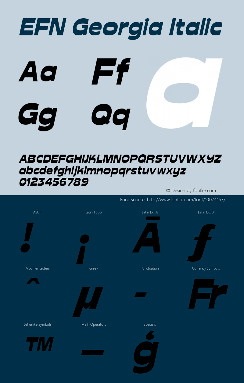 EFN Georgia Italic Version 1.0; 2000 Font Sample