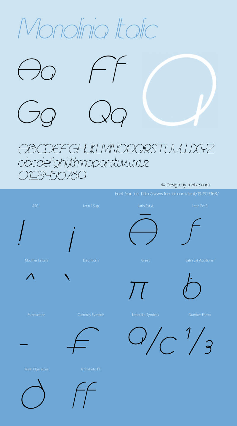 Monolinia Italic Version 1.00;October 1, 2021;FontCreator 13.0.0.2683 64-bit图片样张