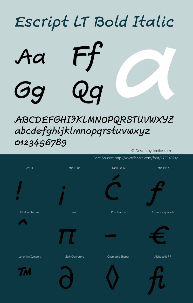 Escript LT Medium Italic Version 2.01;2005 Font Sample