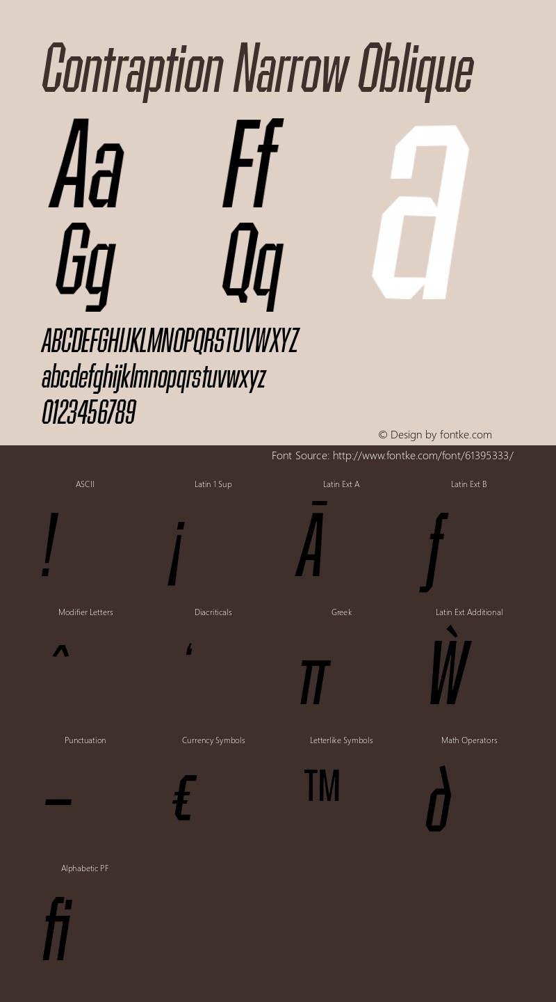 Contraption Narrow Oblique Version 1.001 2015 Font Sample