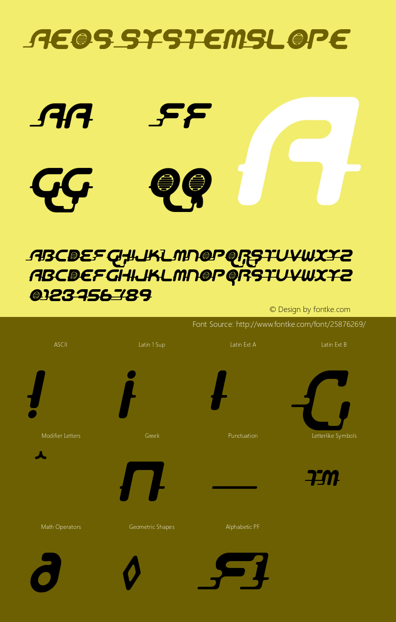 AeosSystemSlope Version 001.000 Font Sample