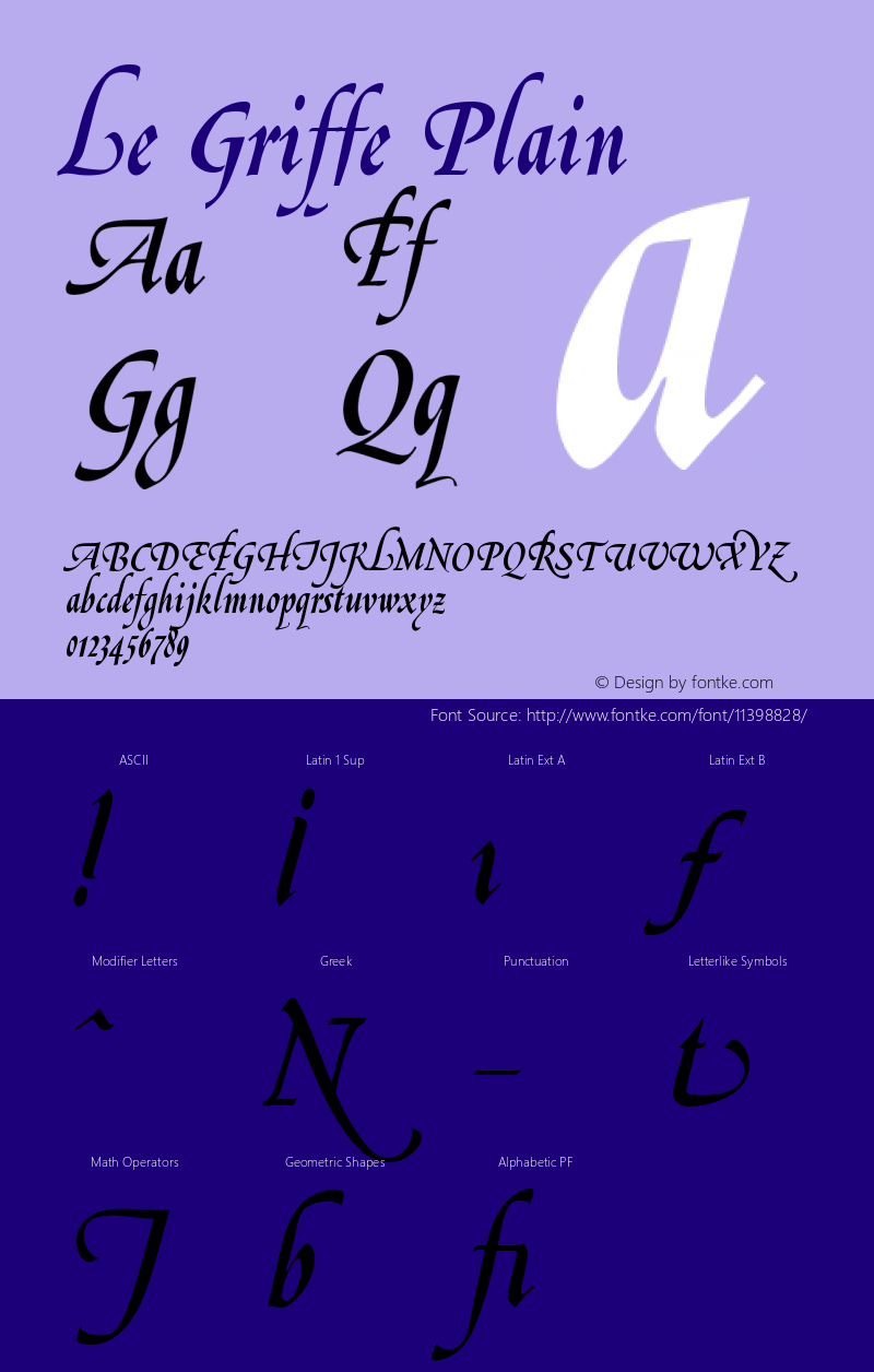 Le Griffe Plain Version 1.0 Font Sample