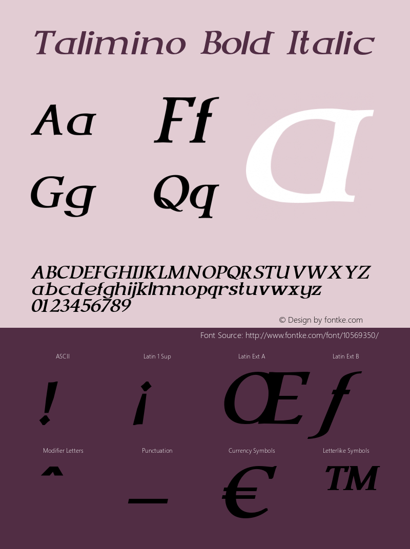 Talimino Bold Italic Version 1.000 Font Sample
