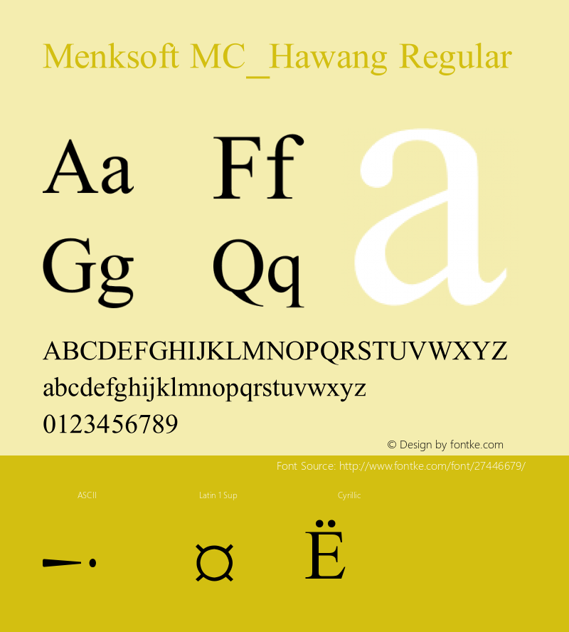 Menksoft MC_Hawang V 2.00 Font Sample