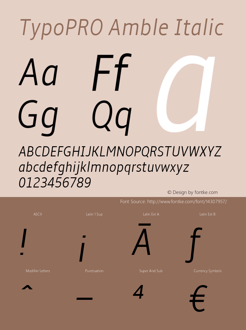 TypoPRO Amble Italic Version 1.00000; 2009 Font Sample