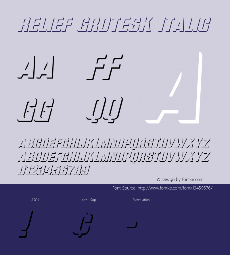 Relief Grotesk Italic Version 2.01 2003 Font Sample