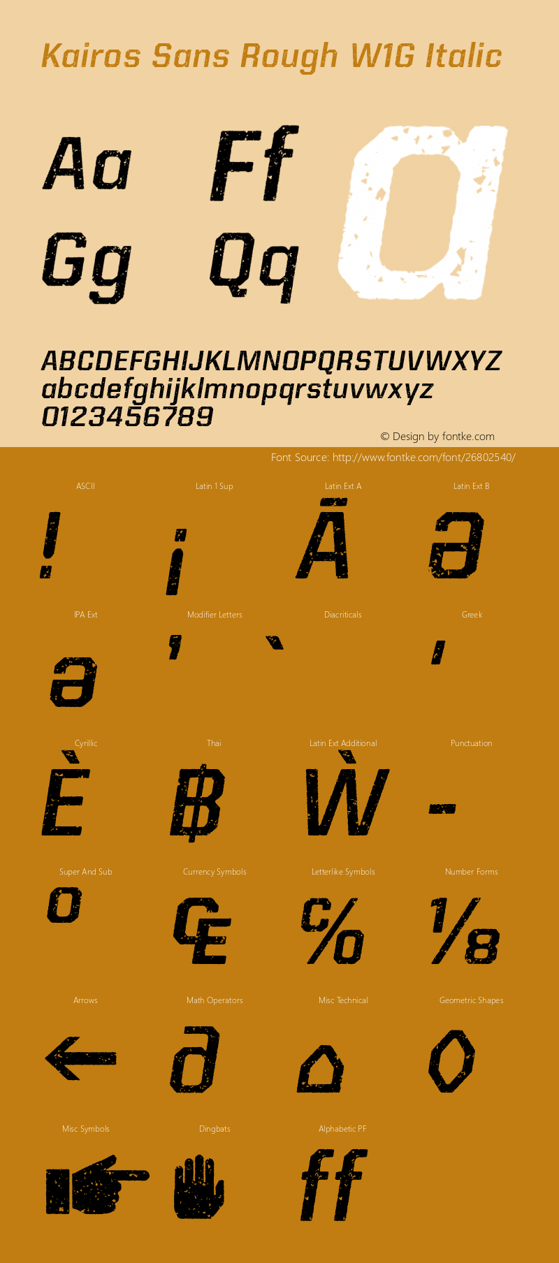 Kairos Sans Rough W1G Italic Version 1.00 Font Sample