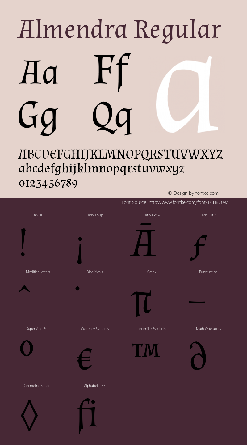 Almendra Regular Version 1.003 Font Sample