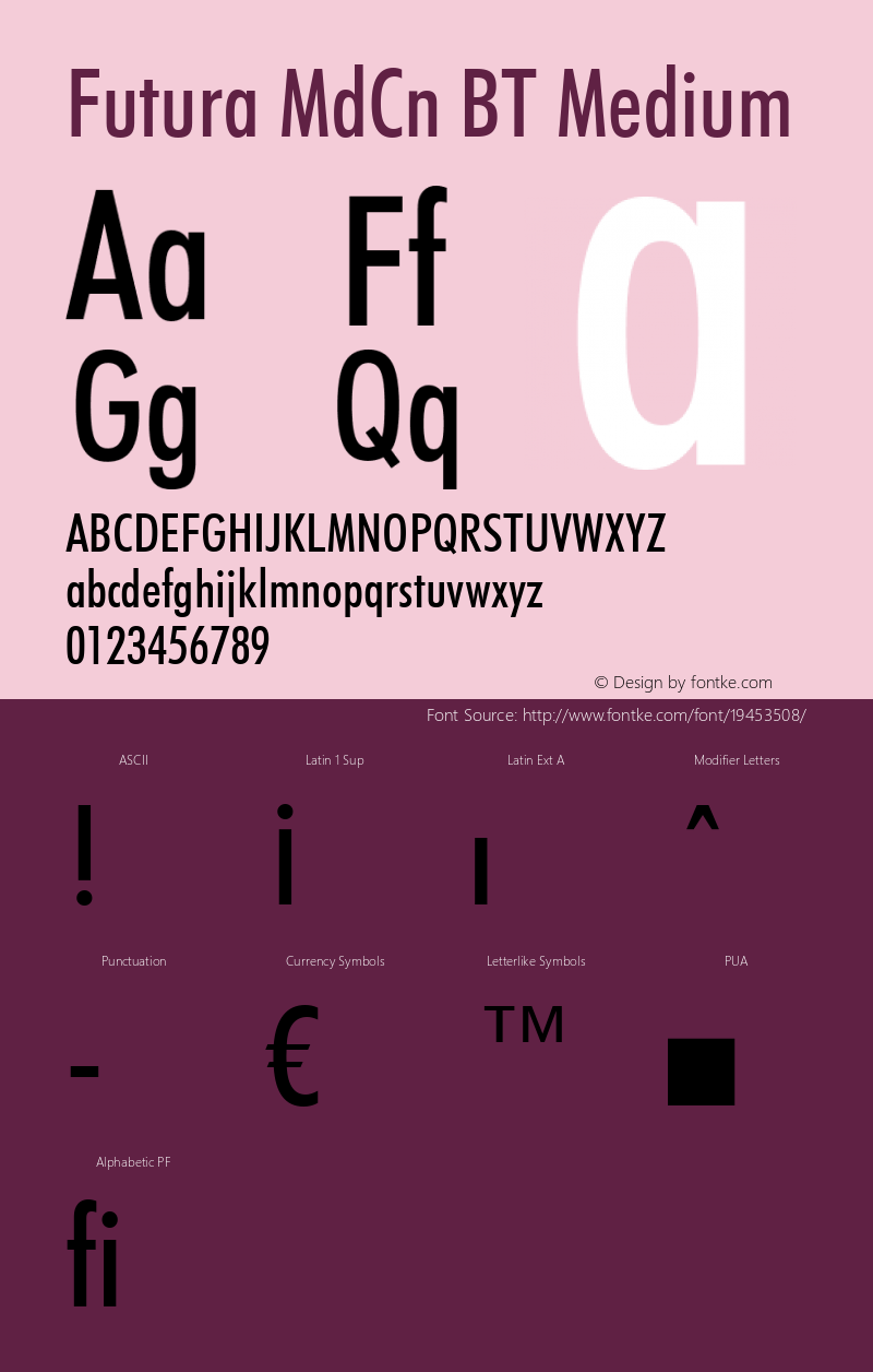 Futura MdCn BT Medium mfgpctt-v4.4 Dec 10 1998 Font Sample