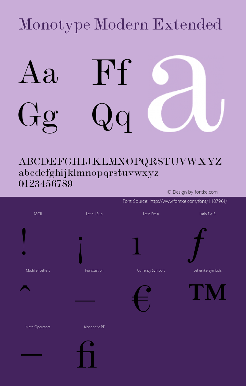Monotype Modern Extended Version 001.000 Font Sample