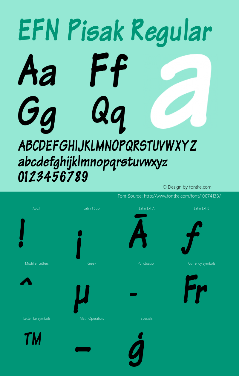 EFN Pisak Regular Version 2.0; 2000 Font Sample