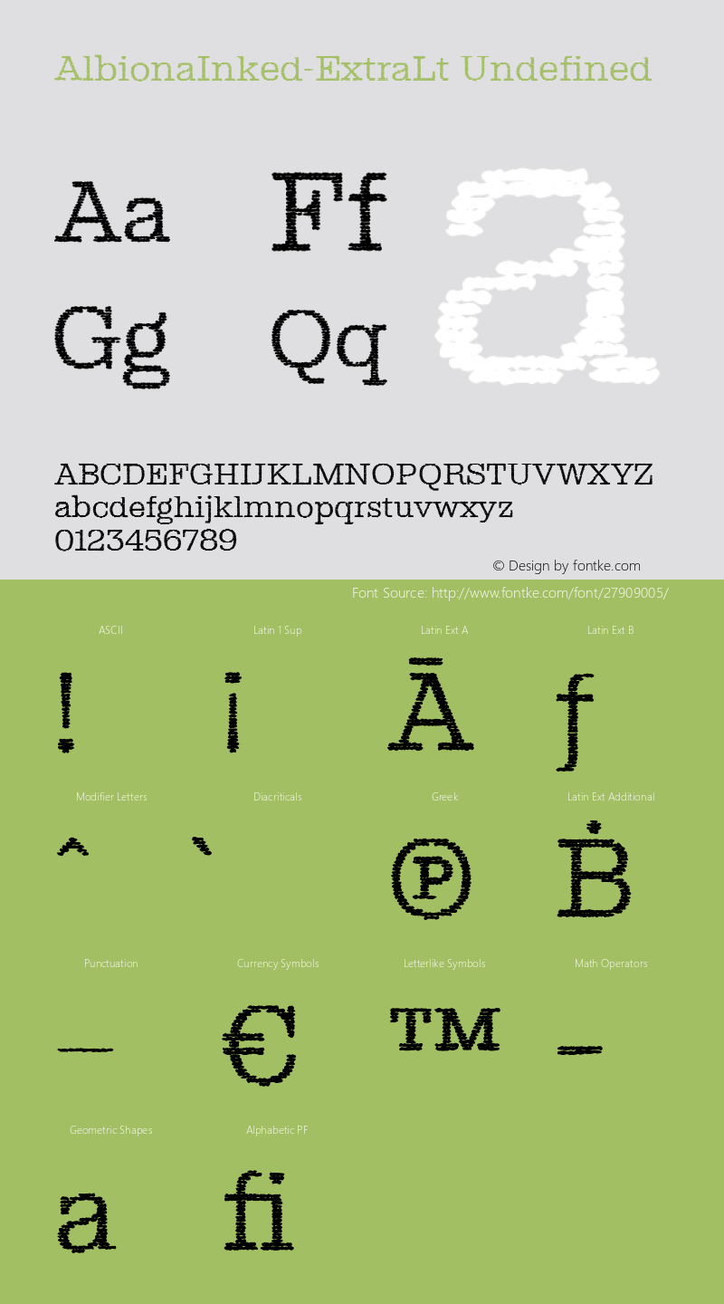 Albiona Inked Extra Lt Version 2.000;PS 002.000 Font Sample