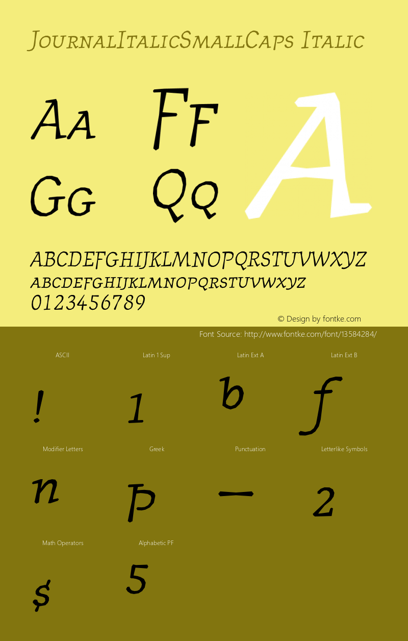 JournalItalicSmallCaps Italic 001.000 Font Sample