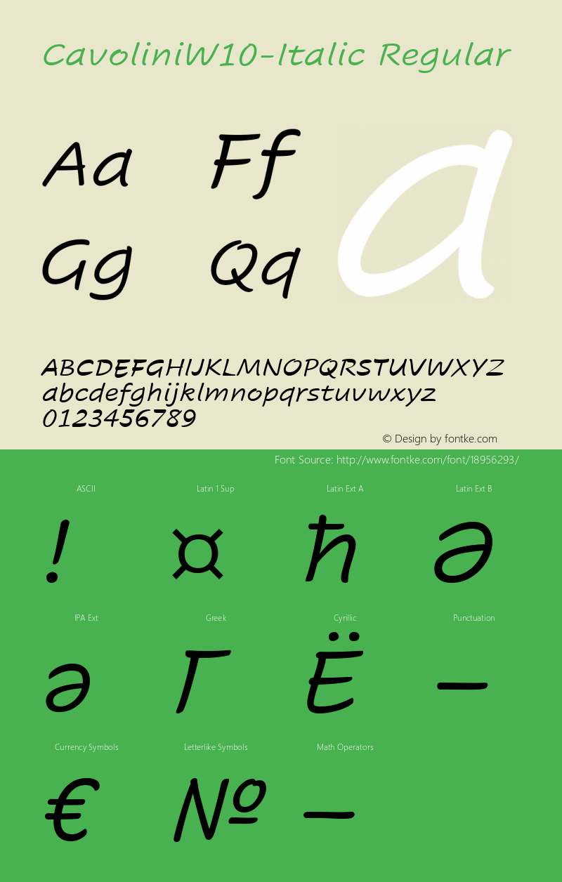 CavoliniW10-Italic Regular Version 1.00 Font Sample