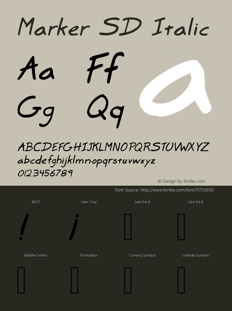 Marker SD Italic Version 1.4 2009 Font Sample