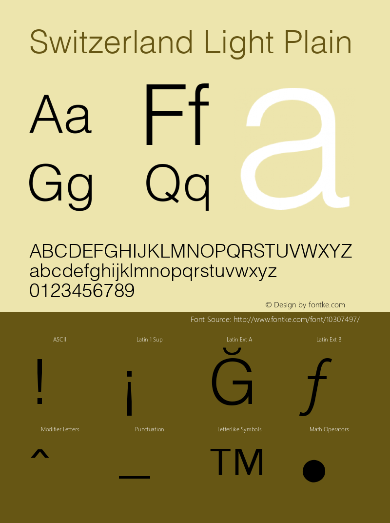 Switzerland Light Plain 0.0 Font Sample