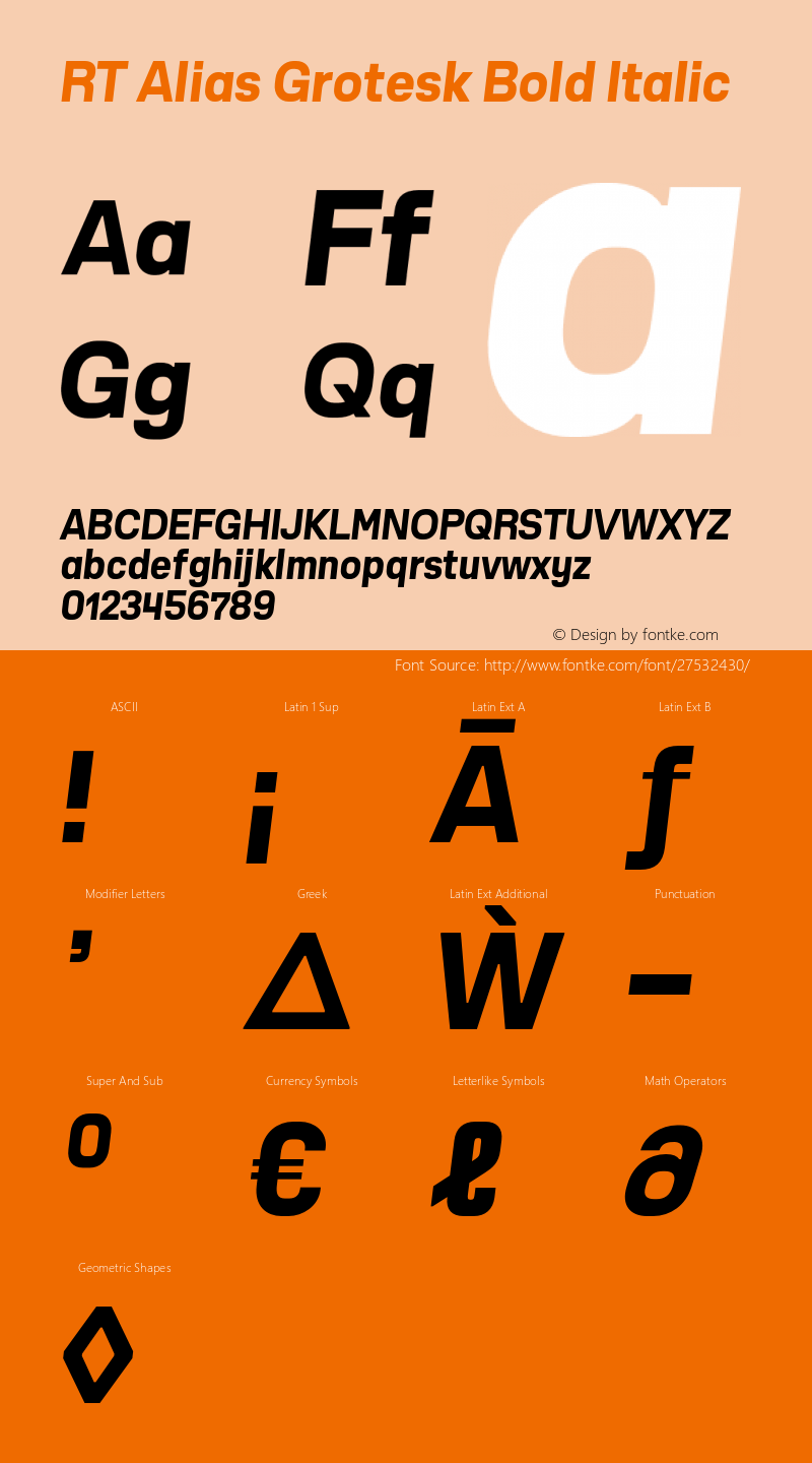 RT Alias Grotesk Bold Oblique Version 1.000;PS 001.000;hotconv 1.0.88;makeotf.lib2.5.64775 Font Sample