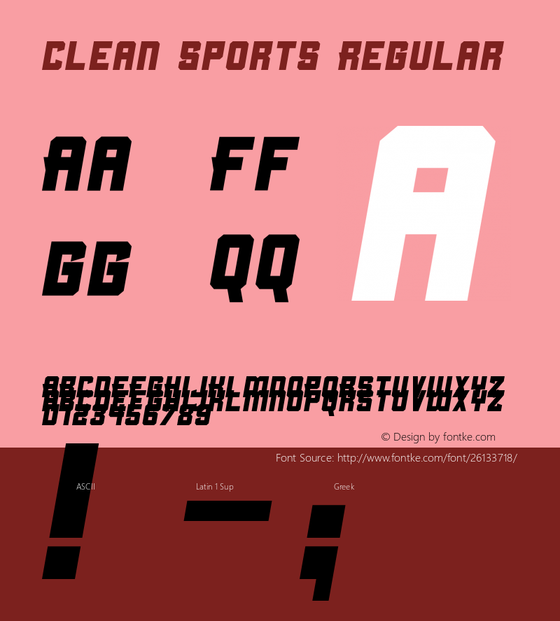 Clean Sports Version 1.00 June 7, 2018, initial release Font Sample