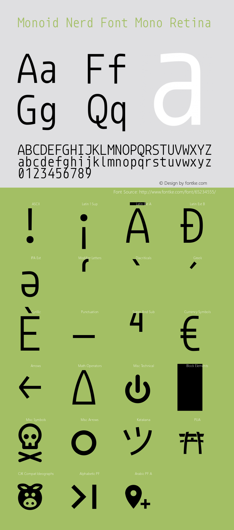 Monoid Retina Nerd Font Complete Mono Version 0.62;Nerd Fonts 2.1. Font Sample