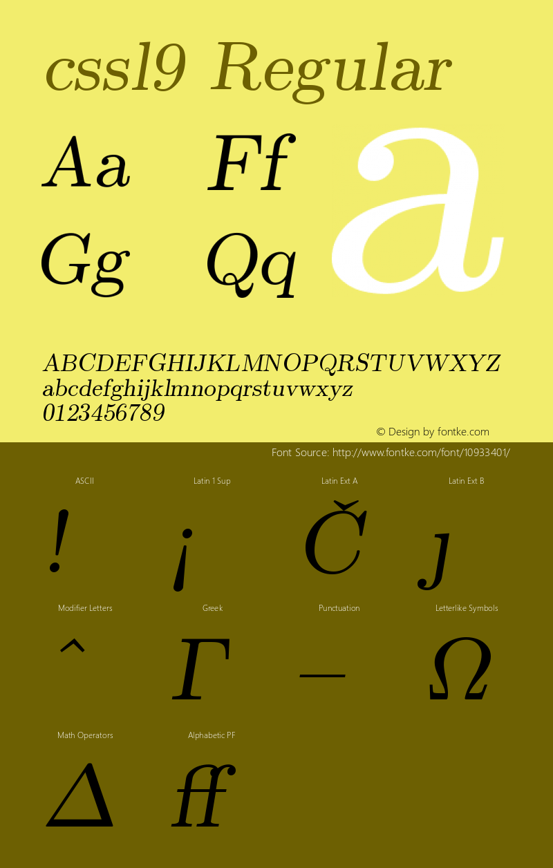 cssl9 Regular Version 1.1/12-Nov-94 Font Sample