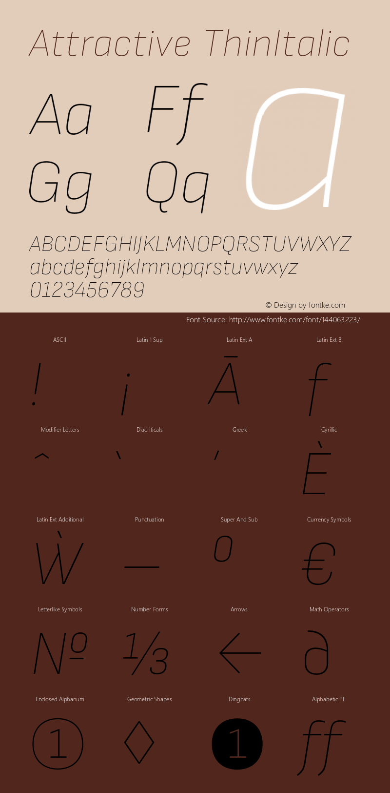 Attractive ThinItalic Version 3.001;PS 003.001;hotconv 1.0.88;makeotf.lib2.5.64775 Font Sample