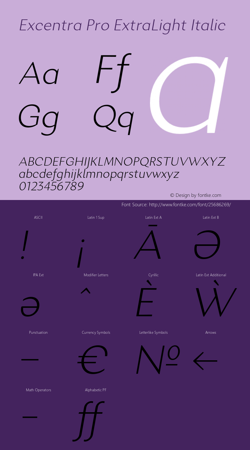 ExcentraPro-ExtraLightItalic Version 001.000 Font Sample