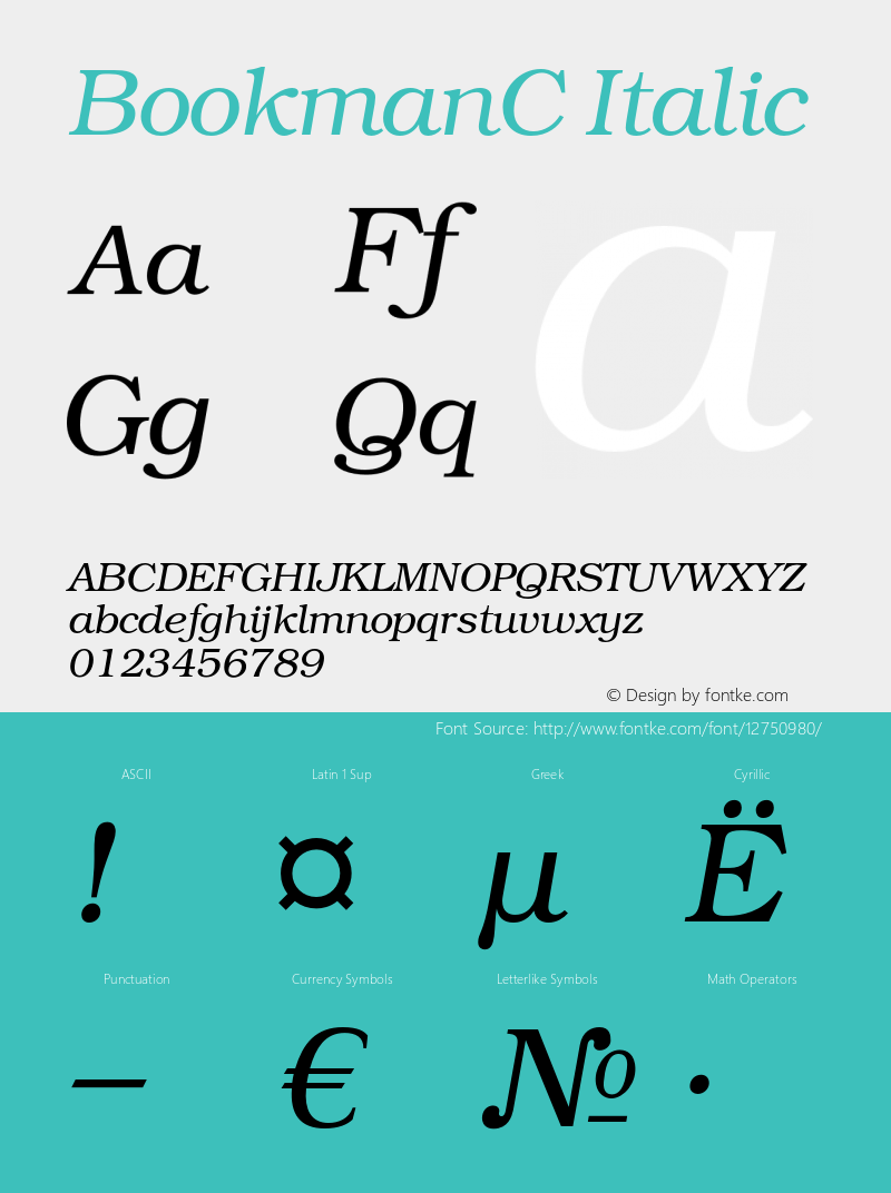 BookmanC Italic OTF 1.0;PS 001.000;Core 116;AOCW 1.0 161 Font Sample