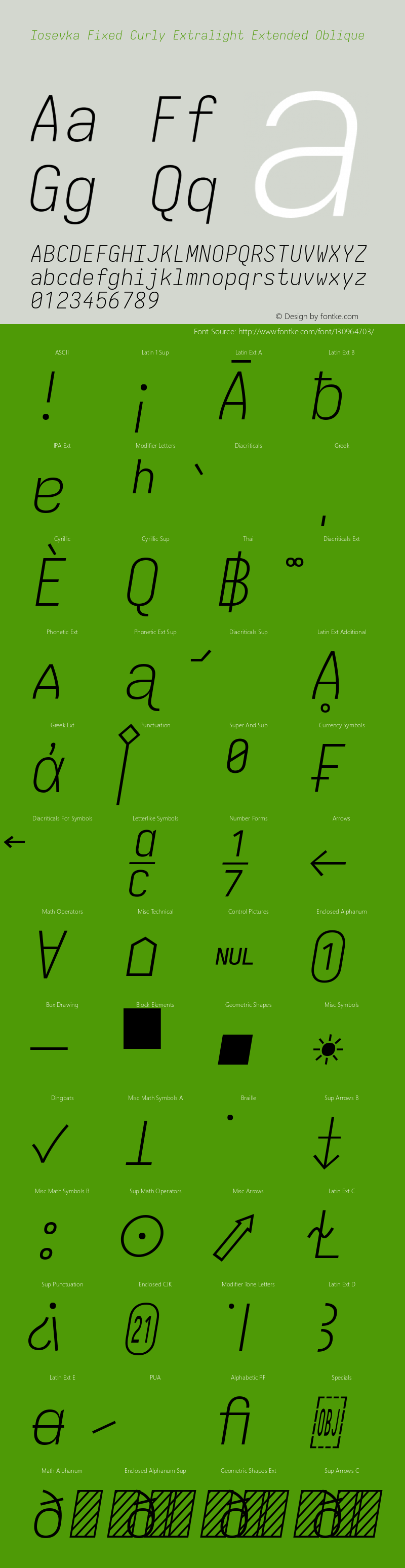 Iosevka Fixed Curly Extralight Extended Oblique Version 5.0.8 Font Sample