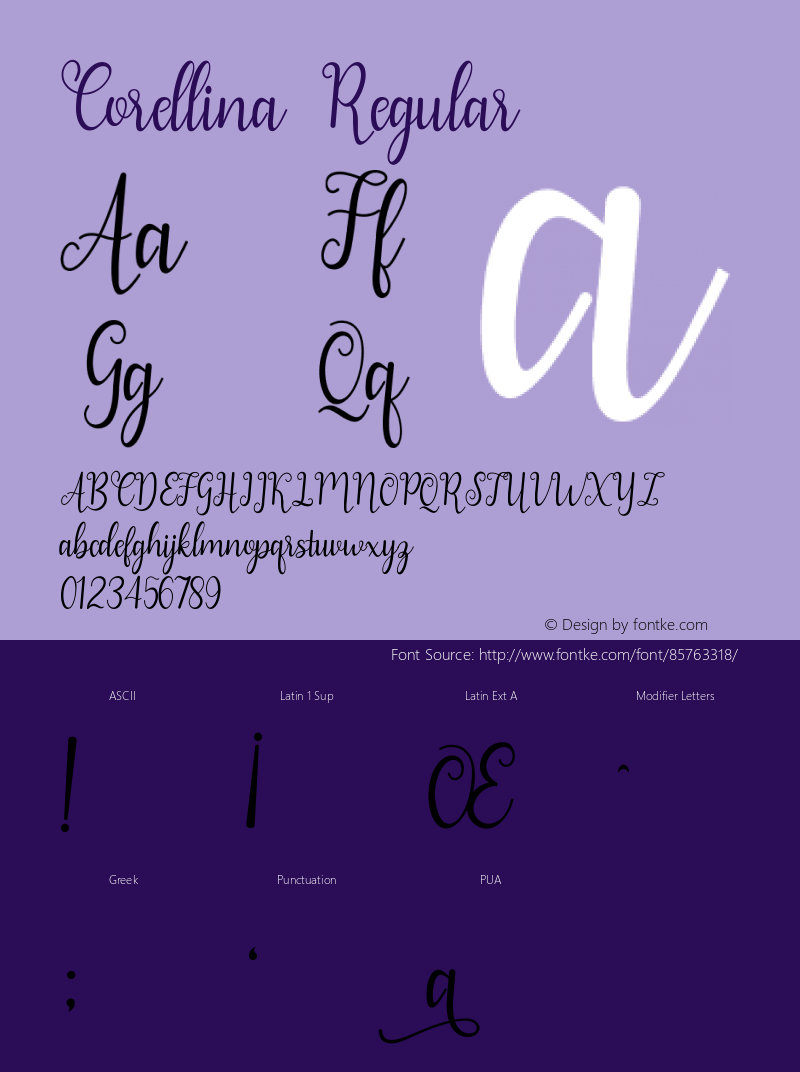 Corellina Version 1.00;August 24, 2020;FontCreator 11.5.0.2422 64-bit Font Sample