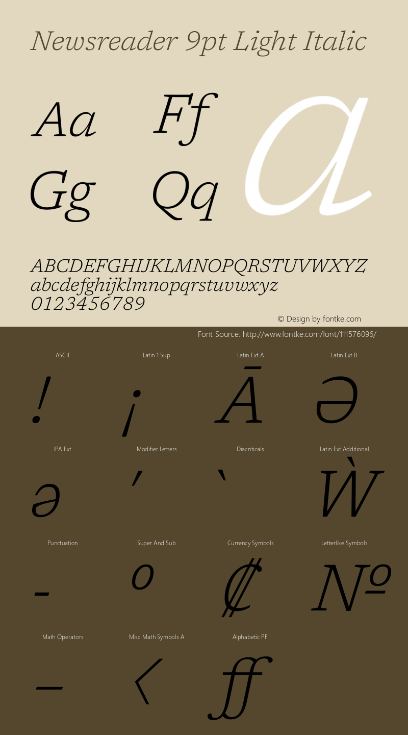 Newsreader 9pt Light Italic Version 1.003 Font Sample