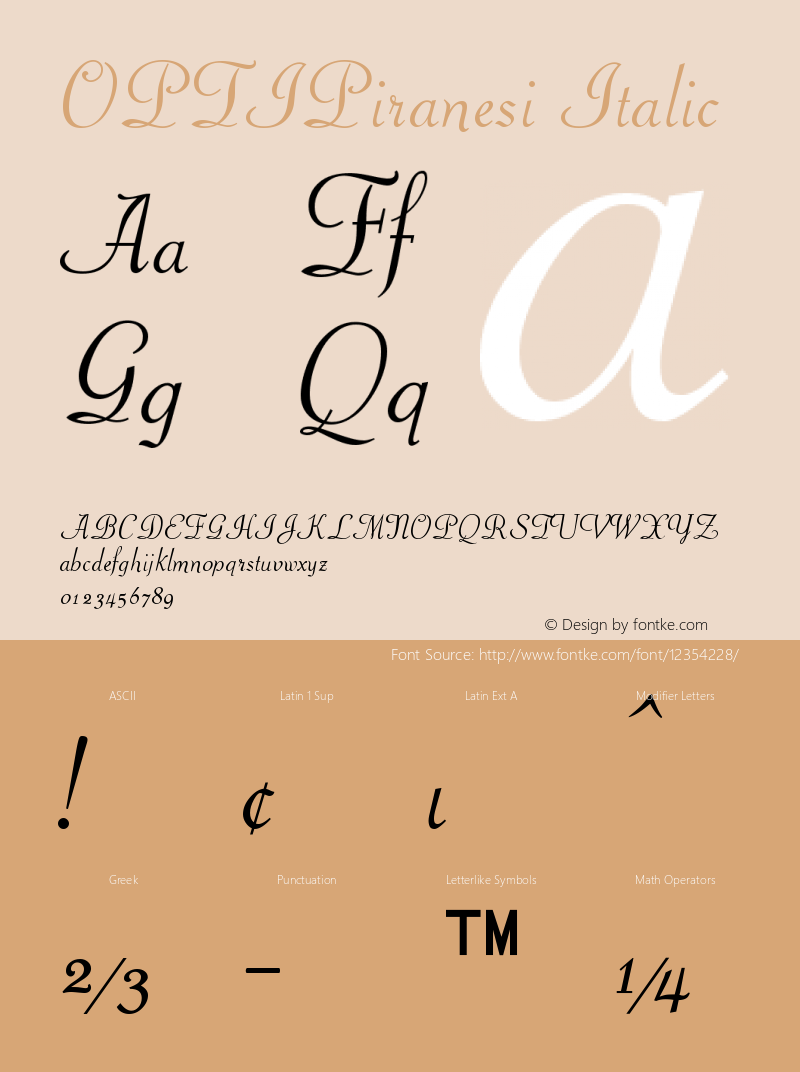 OPTIPiranesi Italic Version 001.000 Font Sample