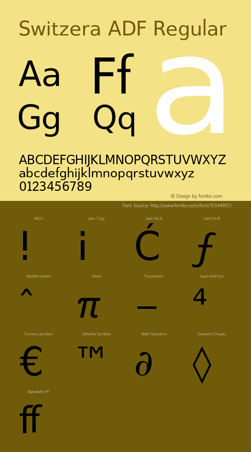 Switzera ADF Regular Version 1.001;PS 1.003;Core 1.0.38;makeotf.lib1.6.5960 Font Sample