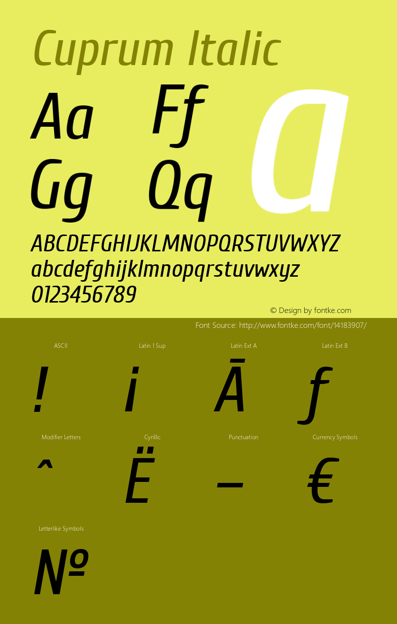 Cuprum Italic Version 1.002 Font Sample