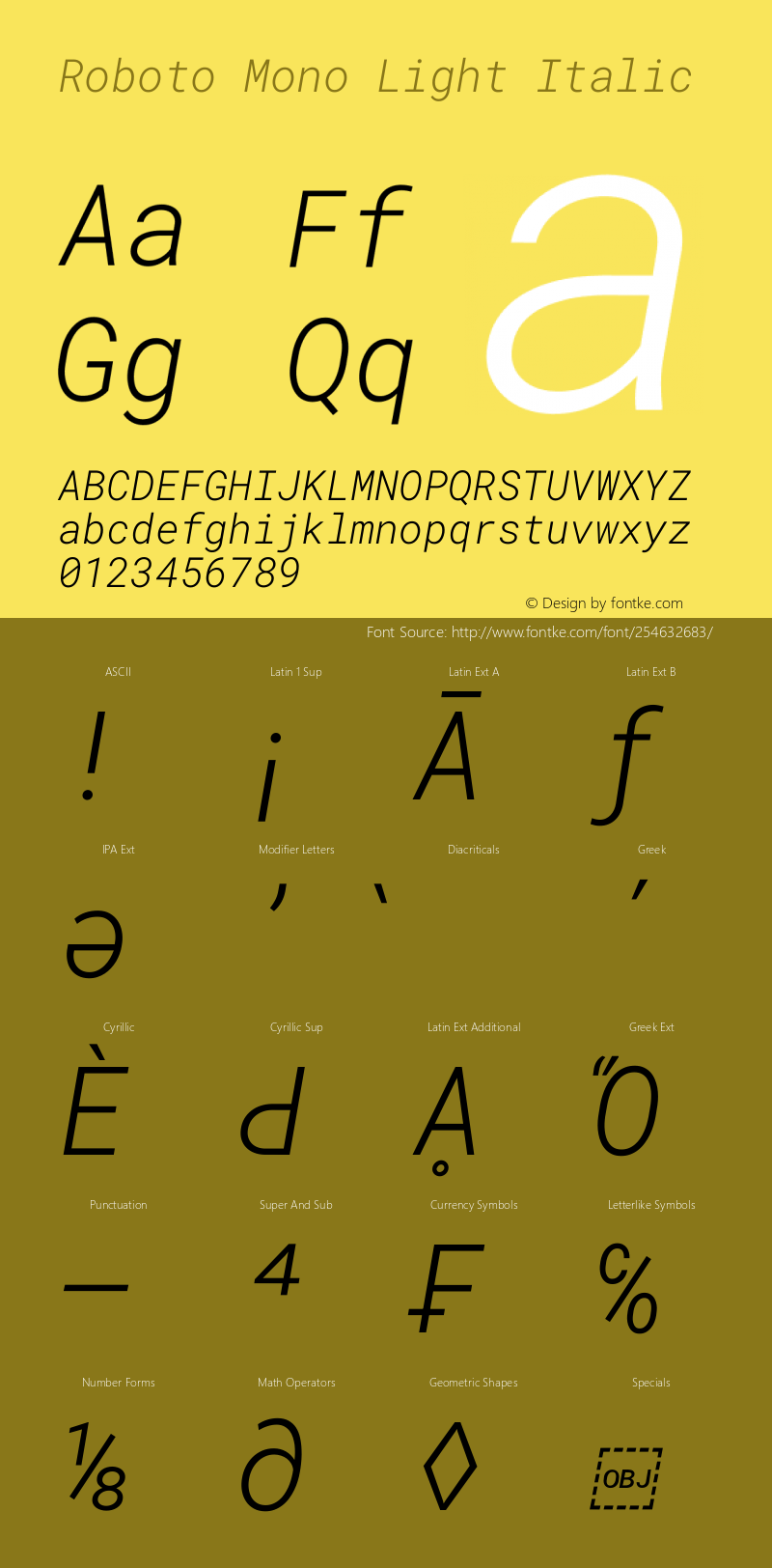 Roboto Mono Light Italic Version 3.000图片样张