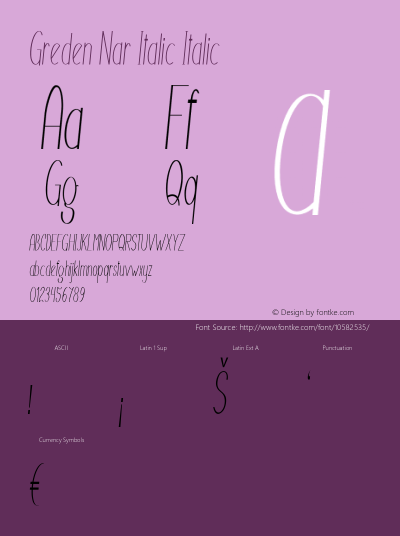 Greden Nar Italic Italic Version 1.000 Font Sample