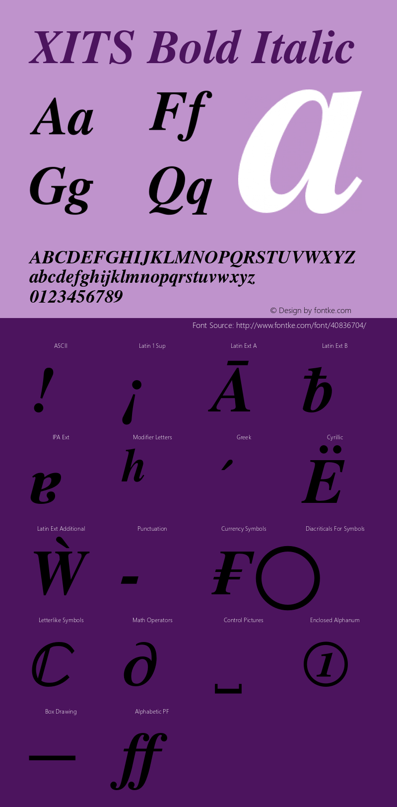 XITS Bold Italic Version 1.301 Font Sample