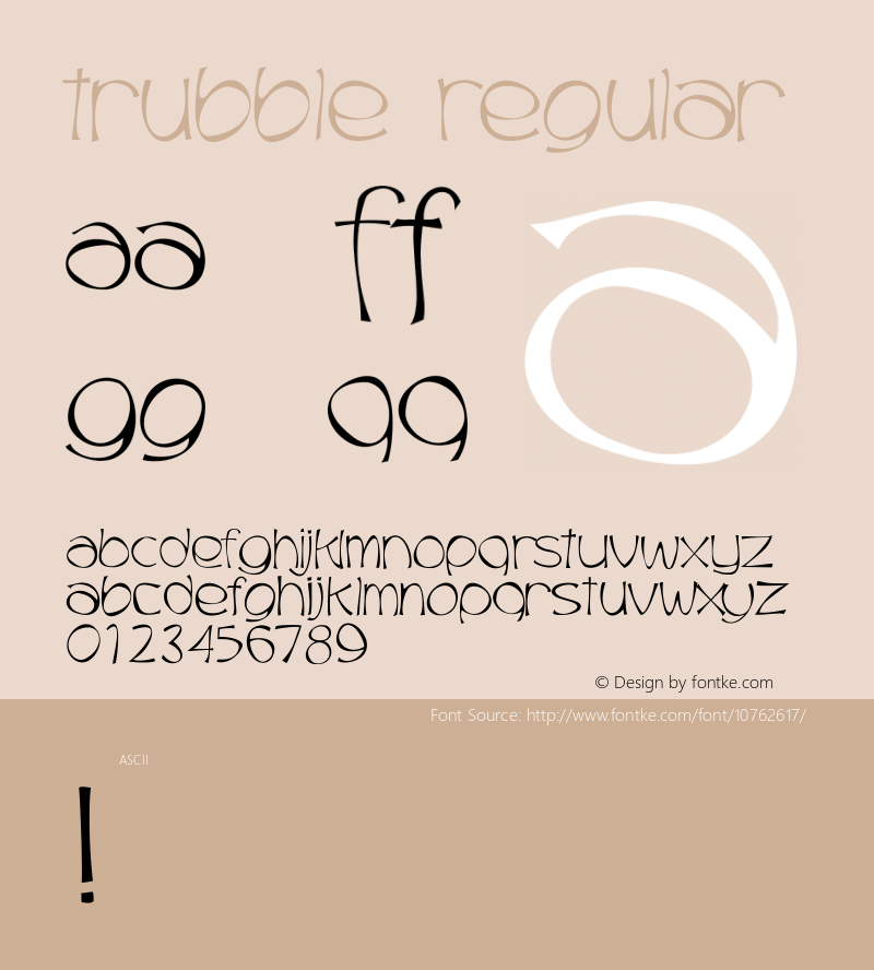 Trubble Regular 2001; 1.0     www.stimuleyefonts.com Font Sample