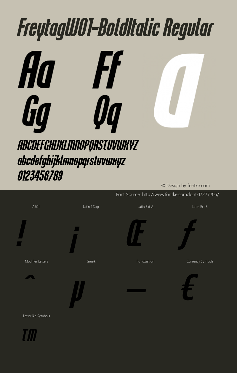 FreytagW01-BoldItalic Regular Version 1.00 Font Sample