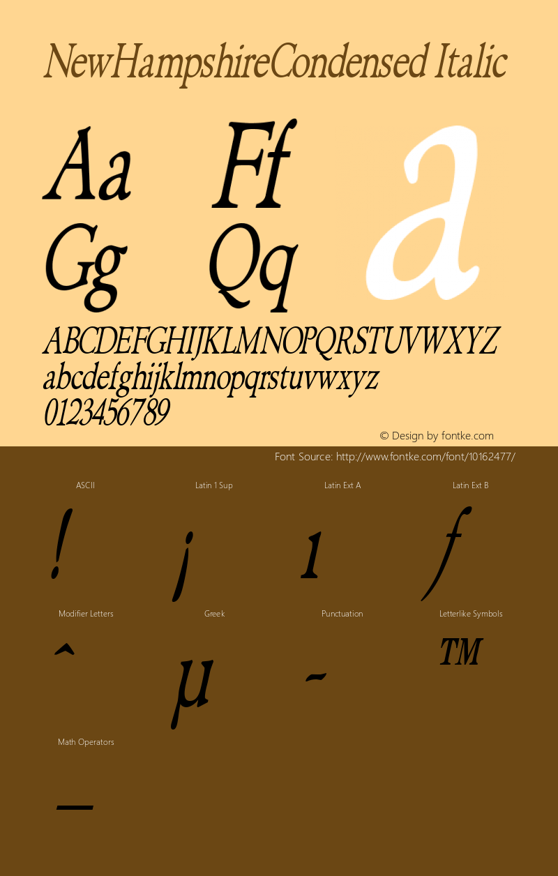 NewHampshireCondensed Italic Rev. 003.000 Font Sample