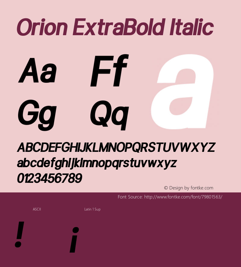Orion ExtraBold Italic Version 1.000;PS 001.000;hotconv 1.0.88;makeotf.lib2.5.64775 Font Sample