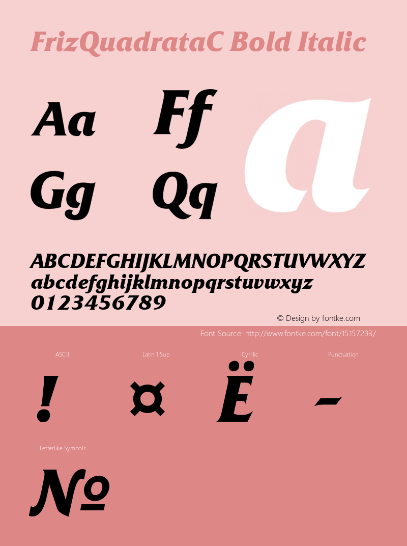 FrizQuadrataC Bold Italic 001.000 Font Sample